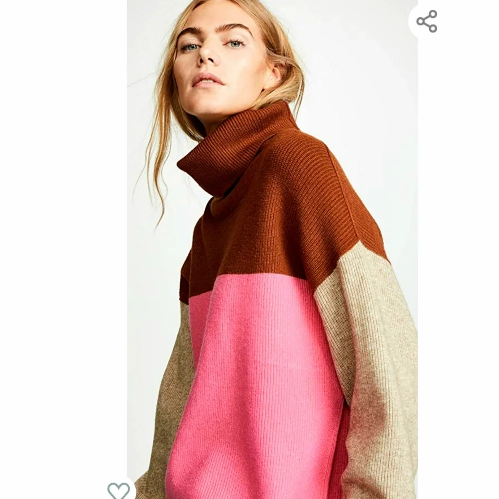 Free People Color Block Turtleneck Sweater in Pink Brown Tan - Picture 4 of 10